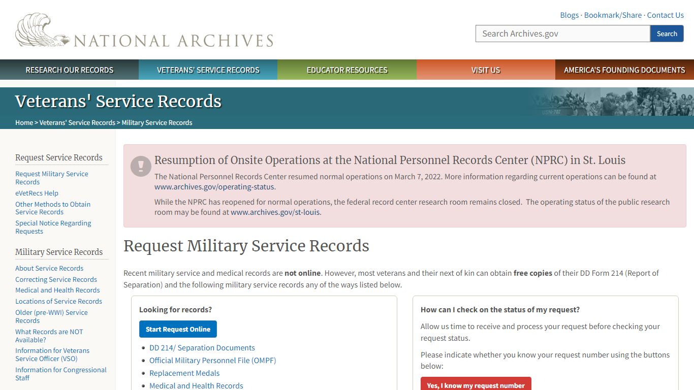 Request Military Service Records | National Archives