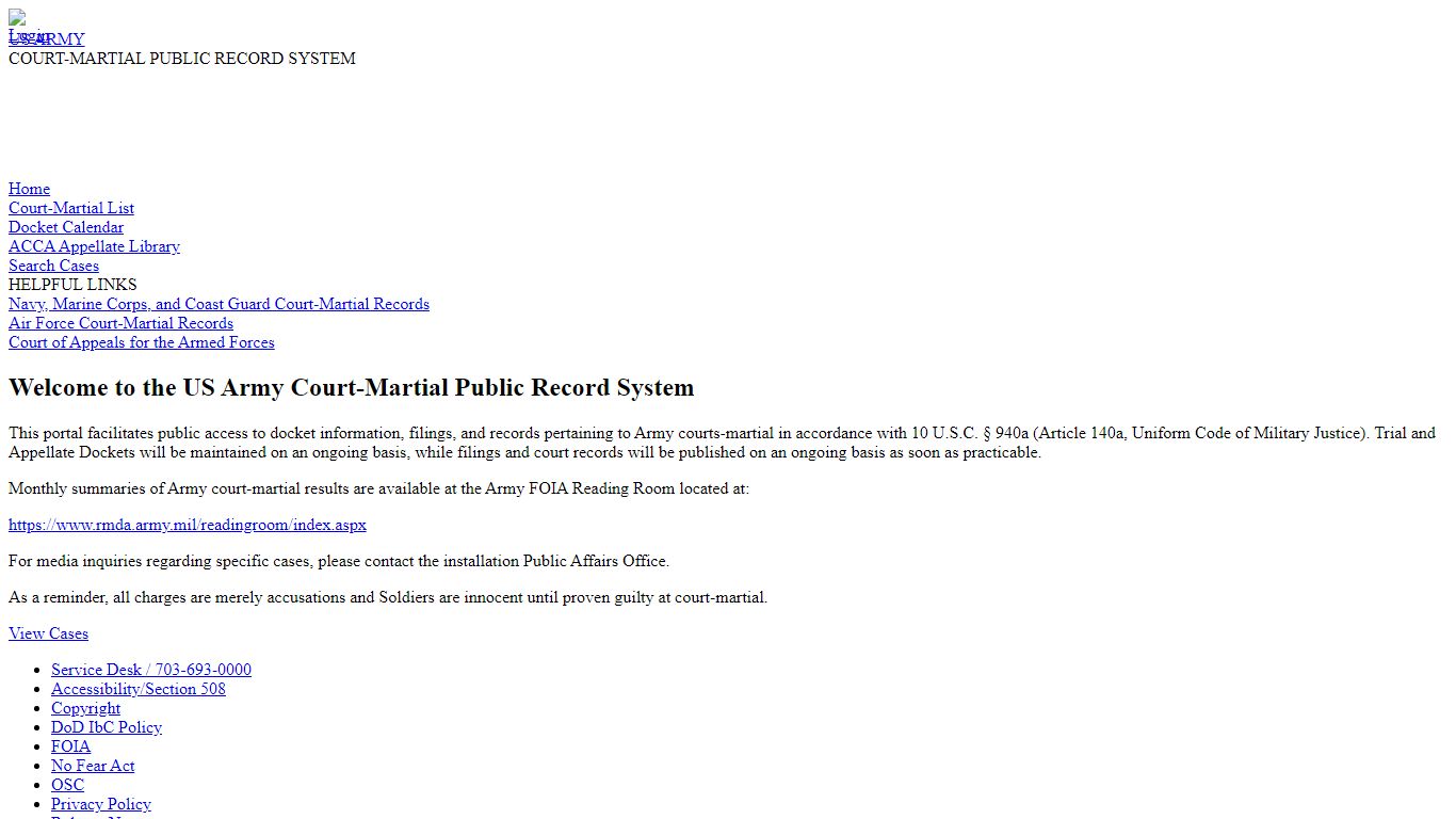 US Army Court-Martial Public Record System