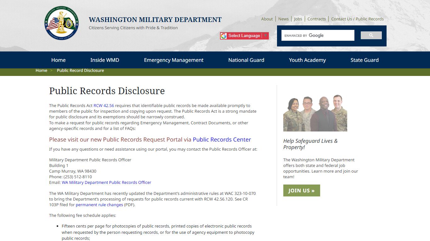 Public Records Disclosure - Washington Military Department